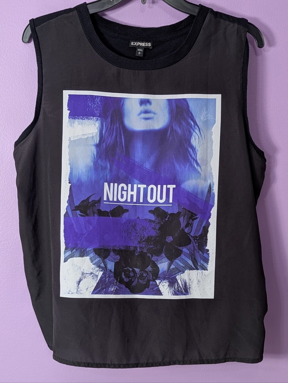 Express Night Out Women's Tank Top Large Black Graphic Sleeveless